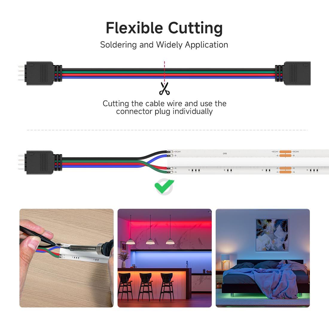 BTF-LIGHTING 4PIN 22AWG JST SM LED Connector 5pcs/Pack Male Female Connector with 1m Cable for PWM SMD FCOB RGB LED Strip Without Soldering Controller Wire - Image 3
