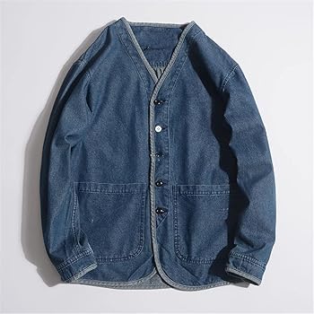 Men's Large Pocket V-Neck Japanese Vintage Denim Jacket Dark