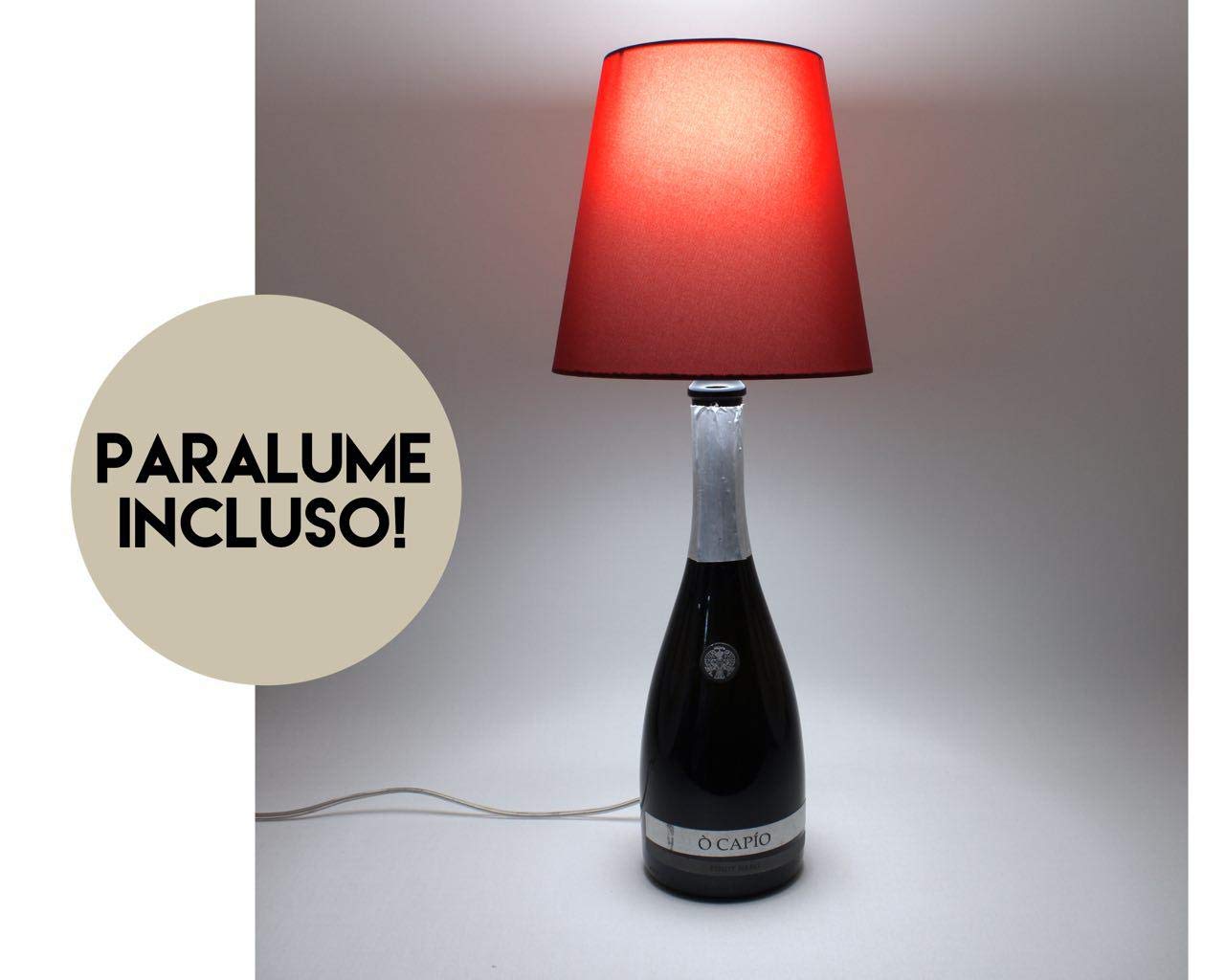 Kit Completo Per Lampada A Bottiglia | Portalampada E27 Con Filo E Interruttore Trasparente + Paralume Rosso + Lampada LED Omaggio