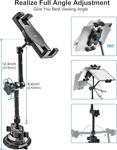 Miniatura 4 de woleyi Soporte de tableta de camión resistente brazo de metal Soporte de tableta con ventosa para parabrisas de tableta, para camionesvehículos,