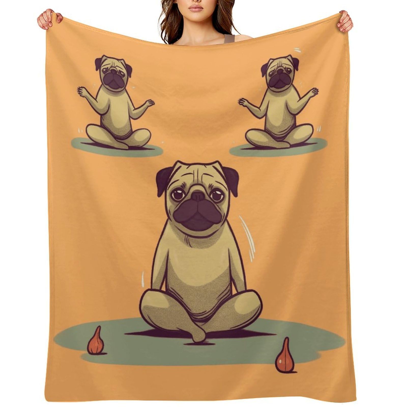 Yoga Pug Throw Blanket for Couch and Bed Super Soft Warm Lightweight Throw Blankets Cozy Fuzzy Flannel Blanket Personalized Decorative Blankets for Sofa Decor 40"x50"