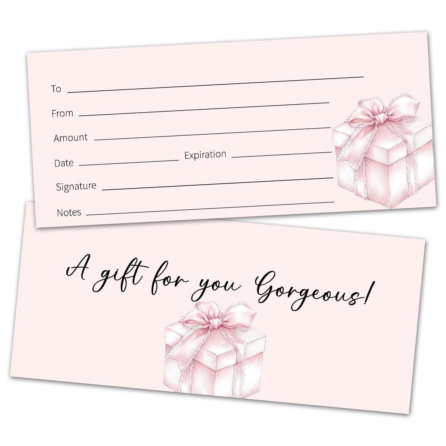 Lot de 25 cartes cadeaux vierges roses pour entreprise, 8,9 x 20,3 cm pour mariage, fête prénuptiale, vacances, anniversaire, spa, salon, restaurant -06