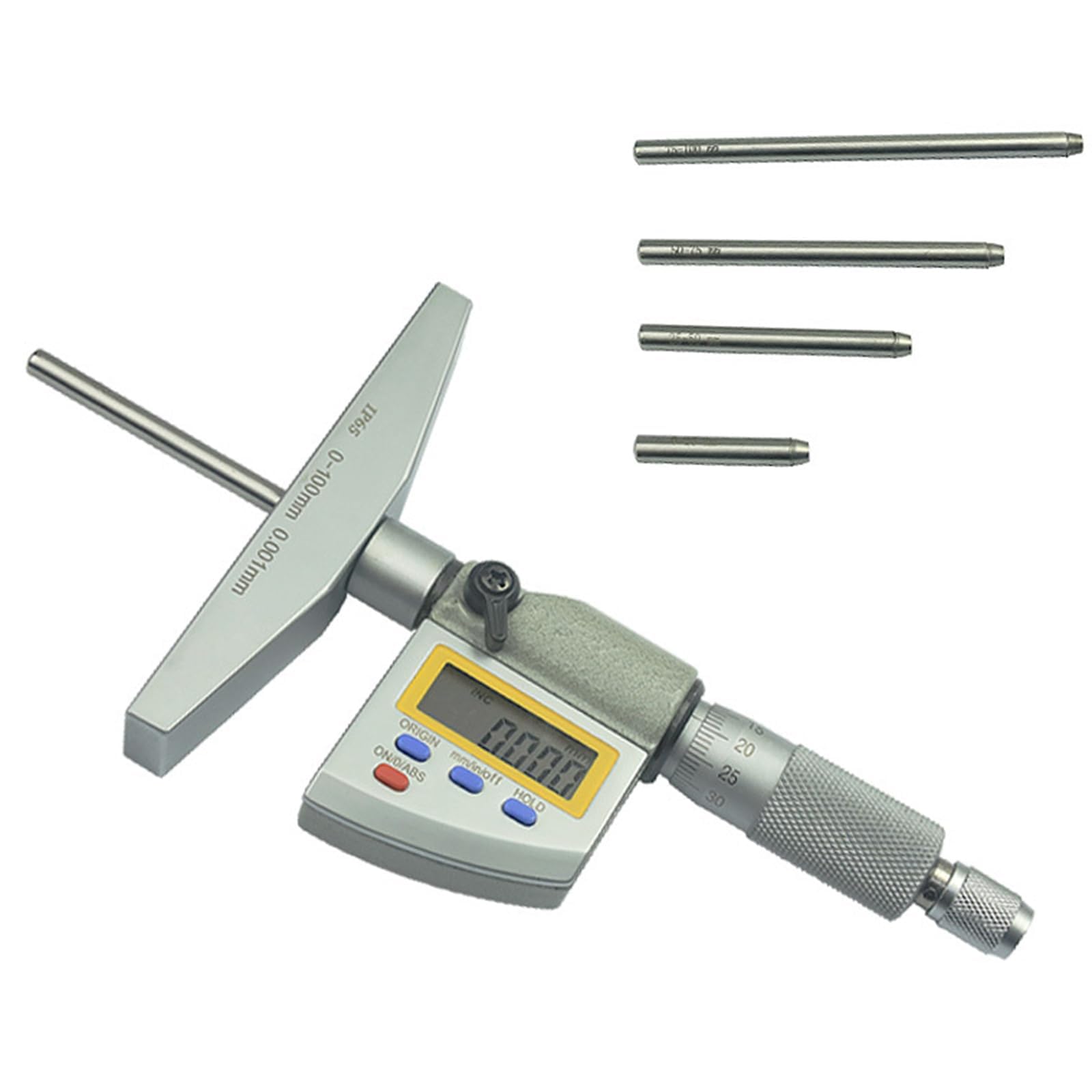 Micrómetro de profundidad digital, calibrador Vernier de profundidad digital de acero inoxidable de alta precisión, con sondas de 4 piezas (0-25/25-50/50-75/75-100 mm), empaquetado en caja de almacena