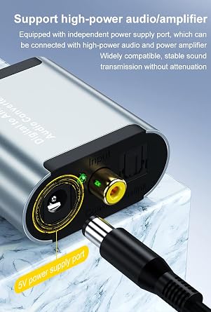 Tianle 192KHz DAC Converter, Digital SPDIF Toslink to Analog Stereo Audio Converter, R/L Adapter with Optical Cable, 3.5mm Jack Compatible with HDTV PS4 Xbox DVD Blu-ray, Silver