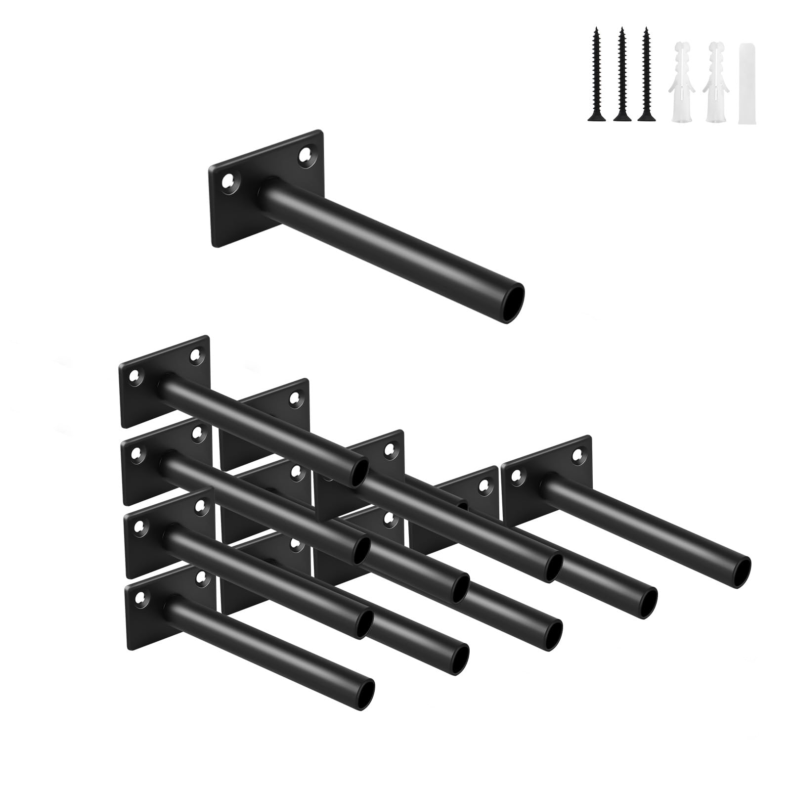12 Pcs 4" Black Steel Floating Shelf Bracket Blind Shelf Supports - Hidden Brackets for Floating Wood Shelves - Concealed Blind Shelf Support – Screws and Wall Plugs Included