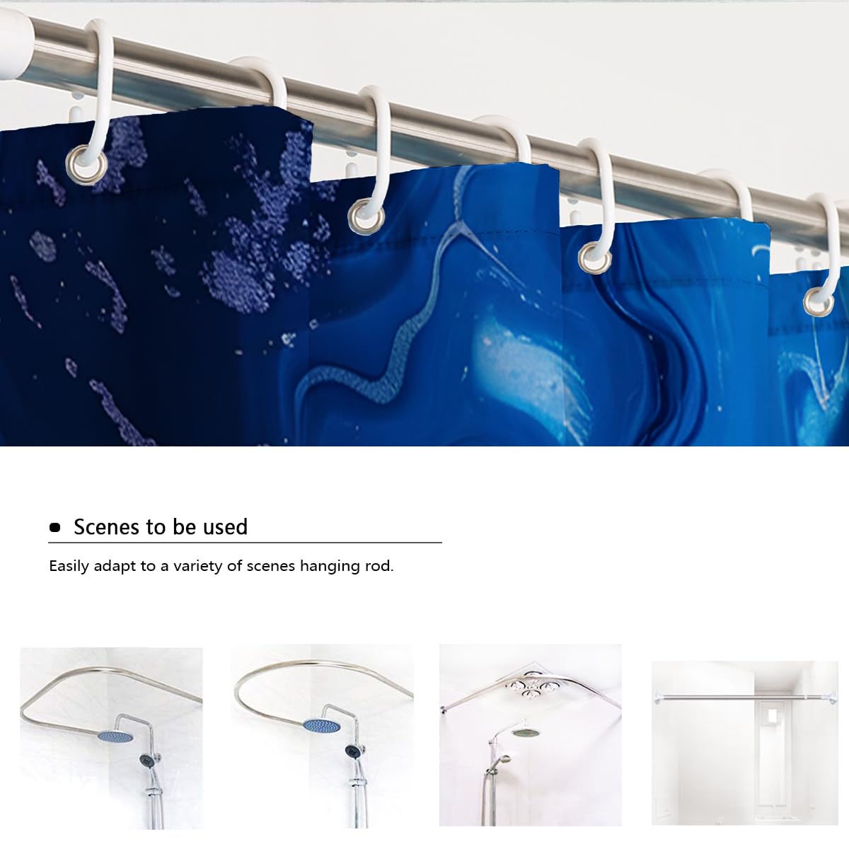 Rideau de Douche déco Salle de Bain Art Fluide Bleu W200xL200 cm