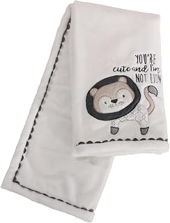 Levtex Baby - Tanzania Plush Blanket - Appliqued and Embroidered Lion on Cream Plush - You're Cute and I'm Not Lion - Cream, Tan and Charcoal - Nursery Accessories - Blanket Size: 30 x 40 in.
