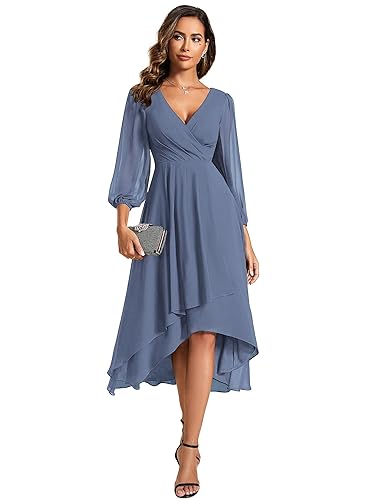Ever-Pretty Women's Chiffon V Neck Long Sleeves A-Line Midi Length