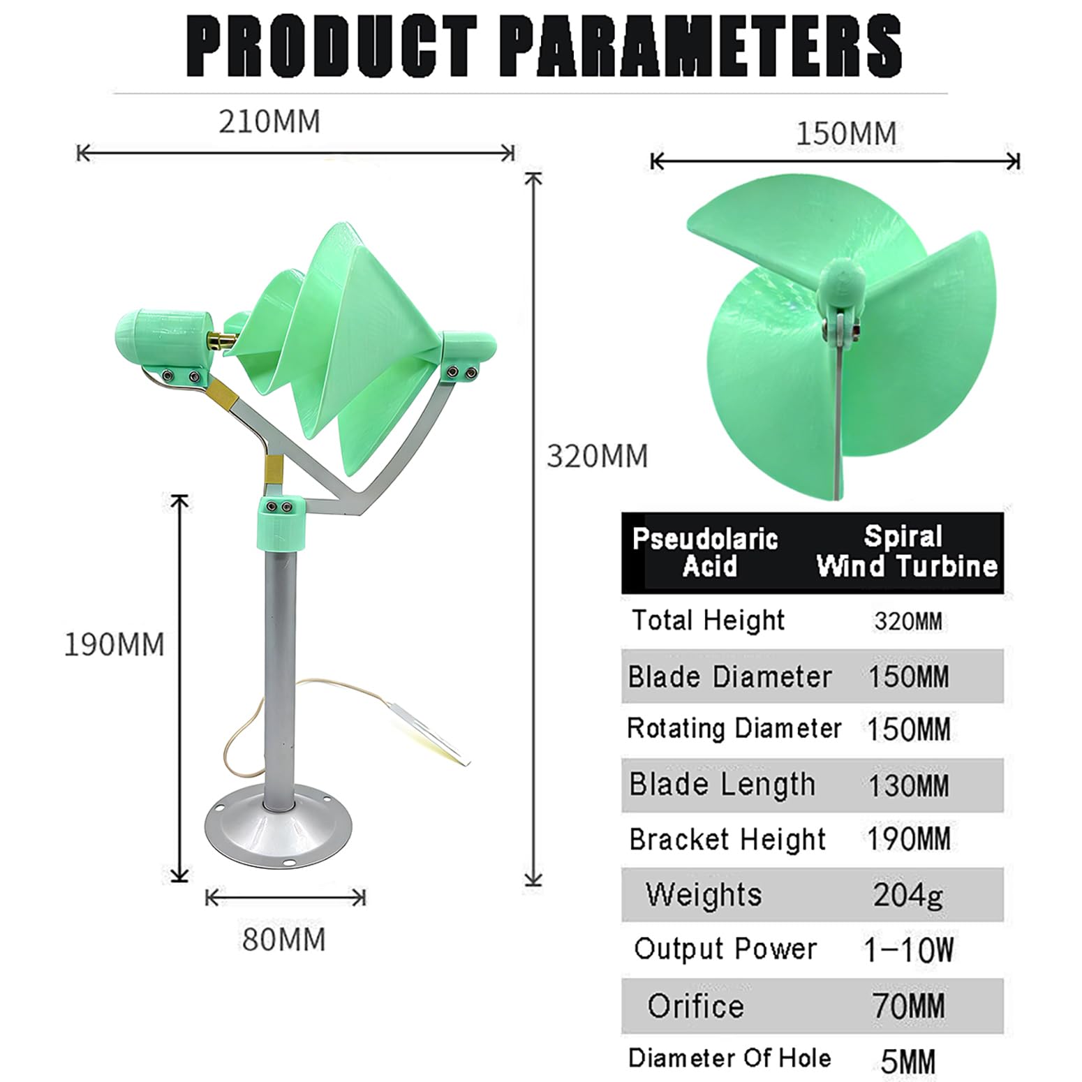 12V 10W Windturbine Generator Windgenerator Vertikale Windkraftanlage Mit LED Lampen, Spirale Windkraftanlage Windrad Windturbine Kleinwindanlage Für Den Unterricht, Beleuchtung,Grün