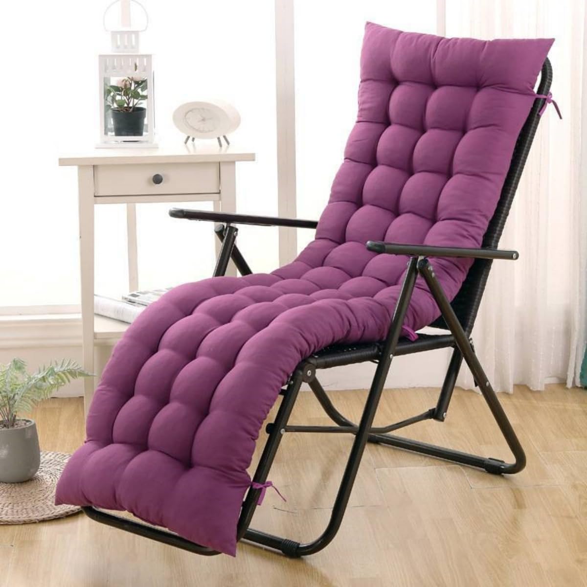 Highdi Sun Lounger Cushion Only, Garden Sunlounger Cushion Replacement, Solid Color Soft Thick Rocking Chair Pad with Ties for Sunbed, Garden Patio Lounge, Outdoor Reclining (Purple,48x120cm)