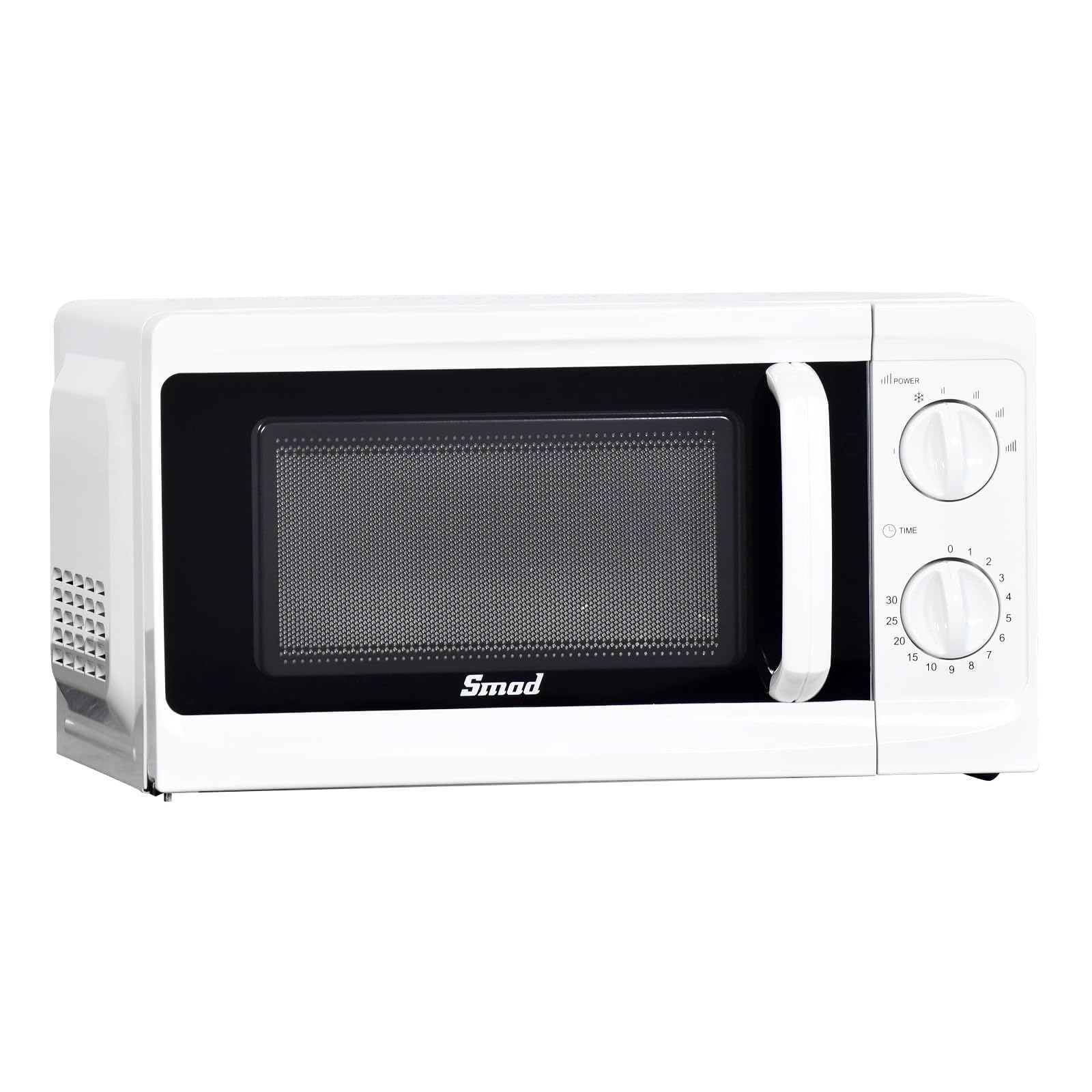 Smad 700W Compact Microwave, 17L Countertop Oven with 6 Power Levels, Manual Knob Control, Defrost Function, Easy-Clean Design for Kitchen, Dorm, Office – White