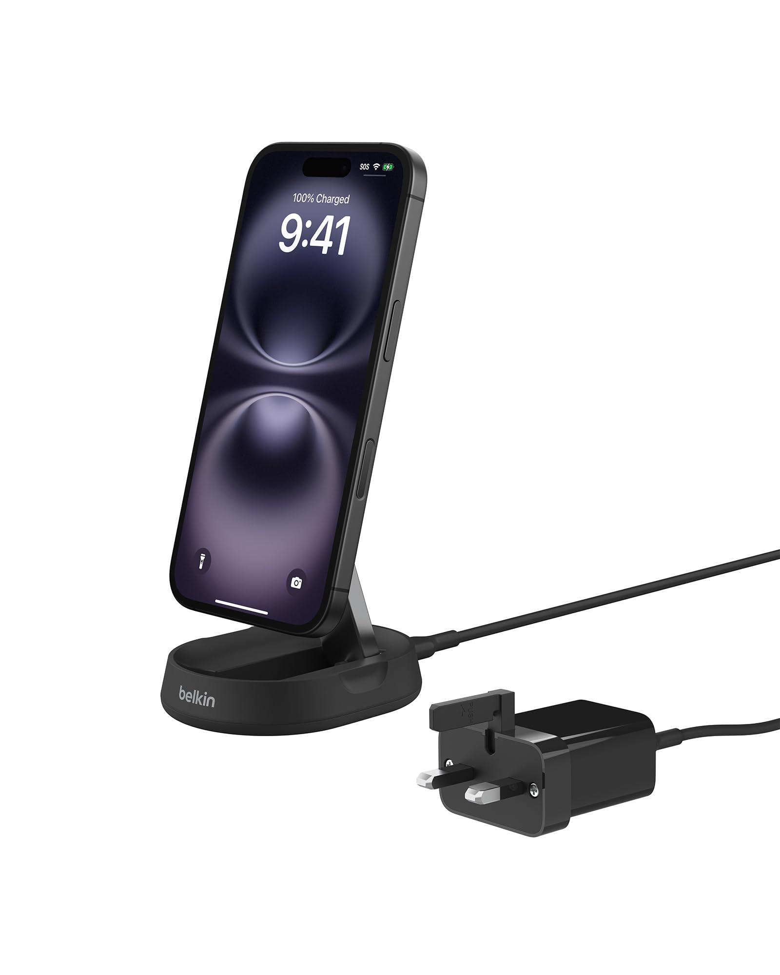 BoostCharge Pro 15W convertible magnetic wireless charging stand, MagSafe compatible fast Qi2 wireless charger, fast charger for iPhone 17/16/15, Air, AirPods, PixelSnap, 20W plug incl. - Black