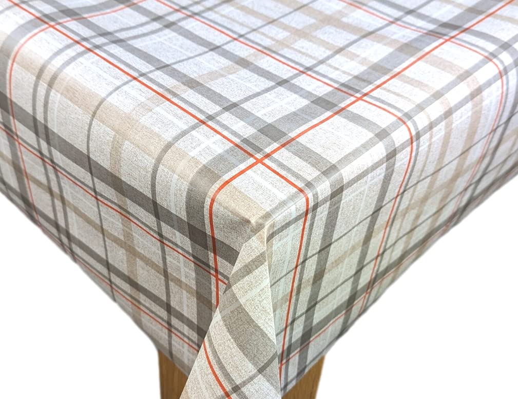 Karina Home Wipe Clean Tablecloth 120cm x 120cm Beige Natural Check PVC Table Cover Square Wipeable Table Cloth