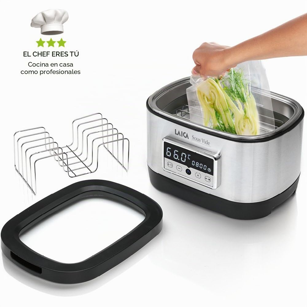 Horno de agua para la cocción Sous Vide (a baja temperatiura) Laica SVC200 en acero inoxidable, incluye rejilla y bolsas de vacío.