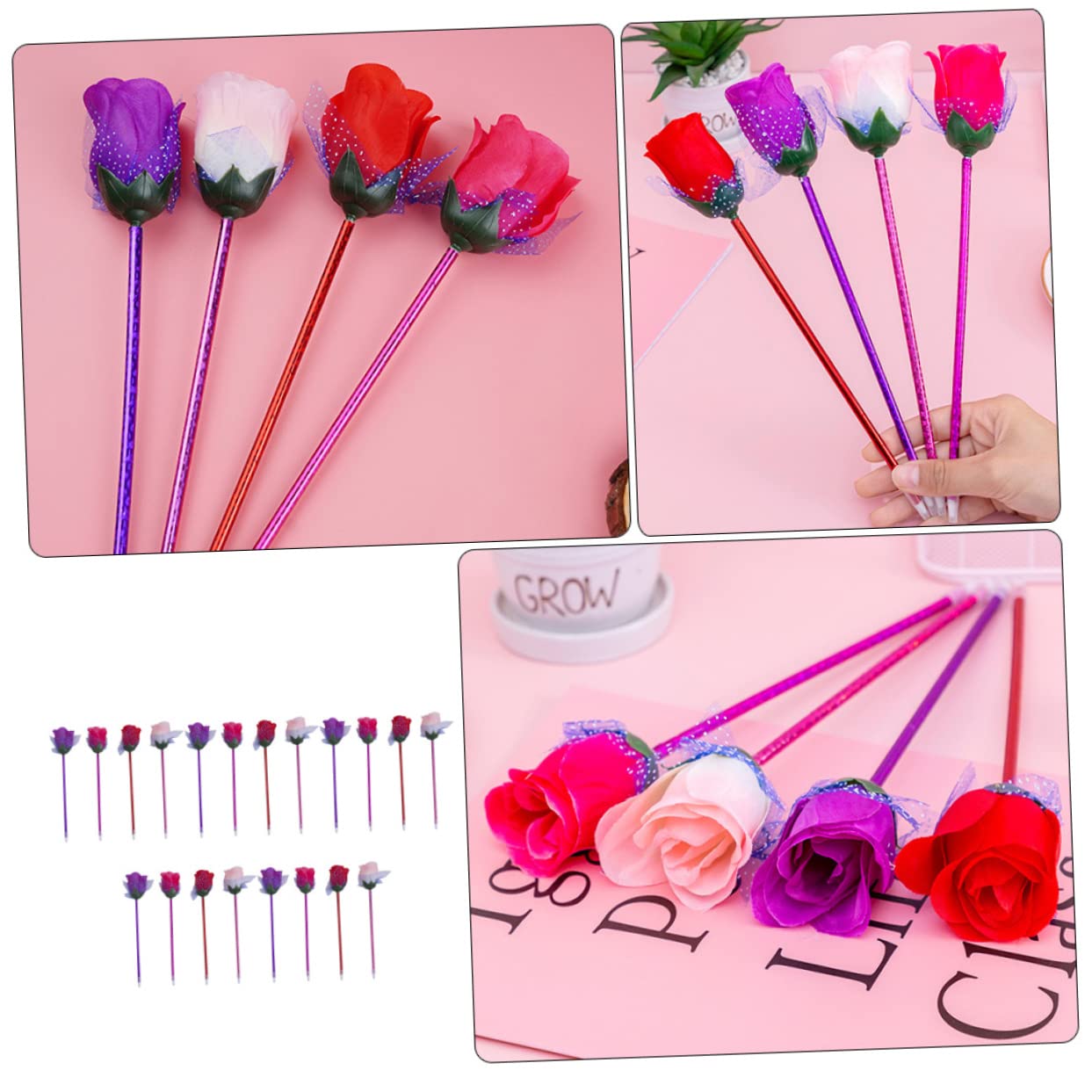 VILLCASE Lot De 4 Stylos À Bille En Forme De Rose Stylos De Signature Fantaisie Papeterie De Bureau Stylos Décriture Créatifs Matériaux Compacts Et Légers 20 Pièces X 4