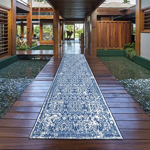 Vaukki Hallway Runner Rug, Vintage Shaggy Soft Laundry Rug Runner, Non Slip Entryway Runner Mat, Washable Farmhouse Kitchen Area Carpet For Bathroom, Entryway And Bedroom (2'6'' X 10', Blue) #TOP4