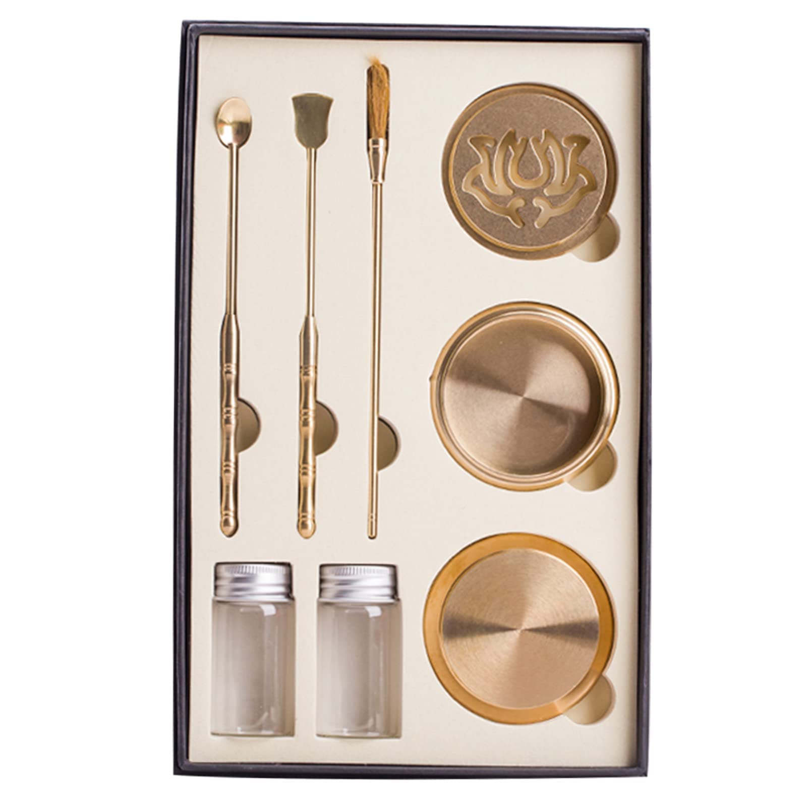 YUNYN 6 Stück/Set Räucherstäbchen-Kit, DIY Rückflussturm Räucherstäbchen, Räucherstäbchenform-Werkzeug aus Messing mit Räucherformen, Löffel, Schaufel, Bürste, Räuchergefäß, für DIY-Duftzubehör