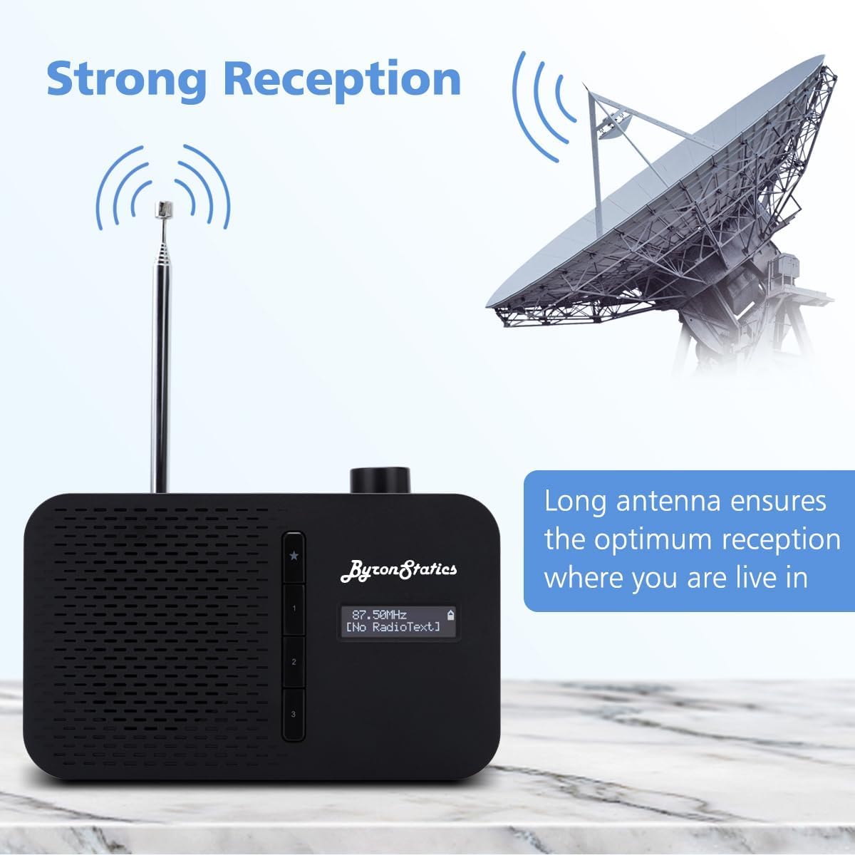 ByronStatics Radio numérique DAB/DAB+ et FM, écran couleur 2,4", sortie haut-parleur mono 1 W, bleu crépuscule