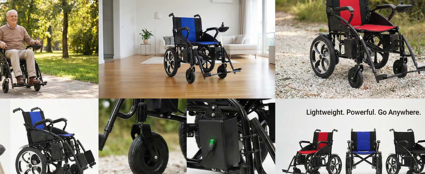 Electric Wheelchairs for Adults, All Terrain Heavy Duty Dual Motor Foldable Motorized Power Wheelchairs for Seniors, Portable Electric Wheel Chair for Adults (Artemis- Red)