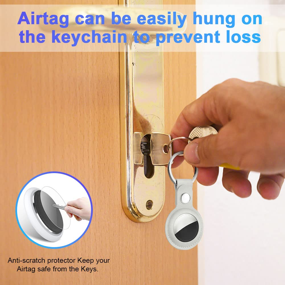AXFEE Llavero para AirTag Cuero, Llaveros AirTag Funda Protectora con Película Protectora, Llavero Portátil Impermeable, Localizador para Llaves, Mascotas y Mochilas(Blanco) — view 6
