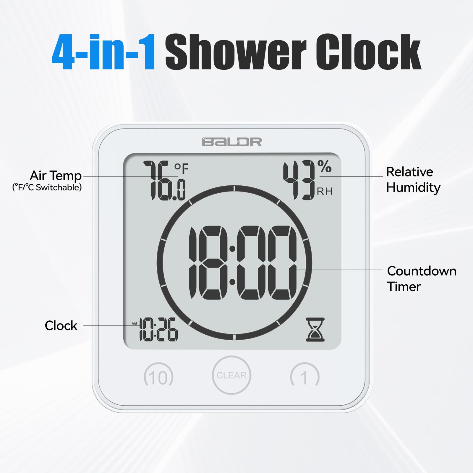 Horloge de douche – Minuterie numérique de salle de bain, affichage de la température, support mural, compte à rebours avec fonction d'alarme, exercices de cuisine, jeux vidéo, devoirs, chambre à couc Horloge de douche – Minuterie numérique de salle de bain, affichage de la température, support mural, compte à rebours avec fonction d'alarme, exercices de cuisine, jeux vidéo, devoirs, chambre à couc