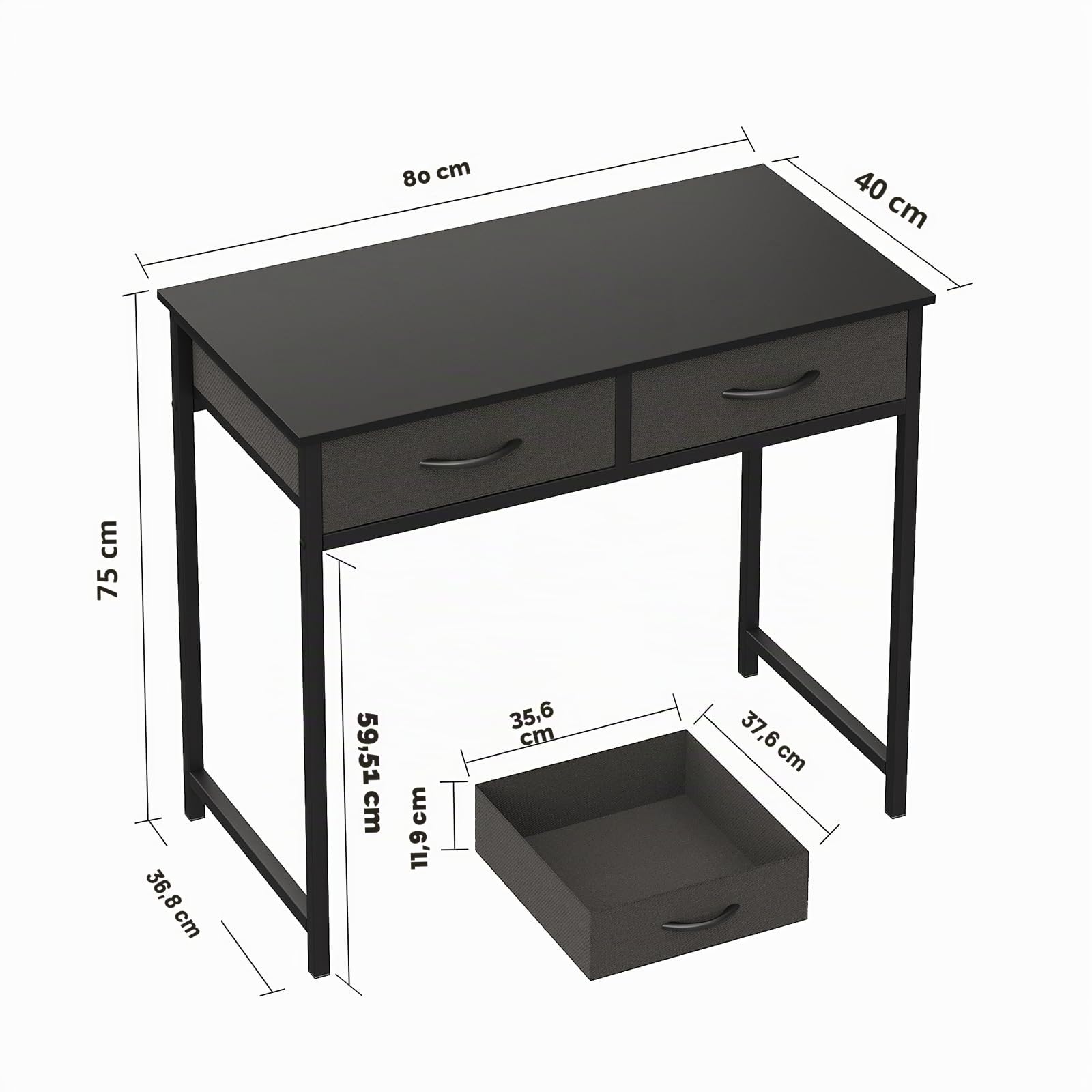WOHOMO Escritorio pequeño para computadora con cajones, escritorio negro de 31.5 pulgadas con almacenamiento, escritorios de computadora de oficina en casa para espacios pequeños, mesa de estudio de