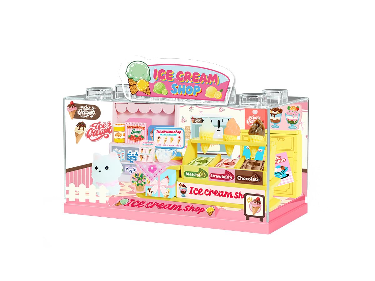 I-TOTAL® - Shop in a Box Creative Kit DIY Miniature 3D Build and Collect Stores Pastel Style, Model with Decorative Details (54 Pieces) Gift Idea (ICE CREAM SHOP)