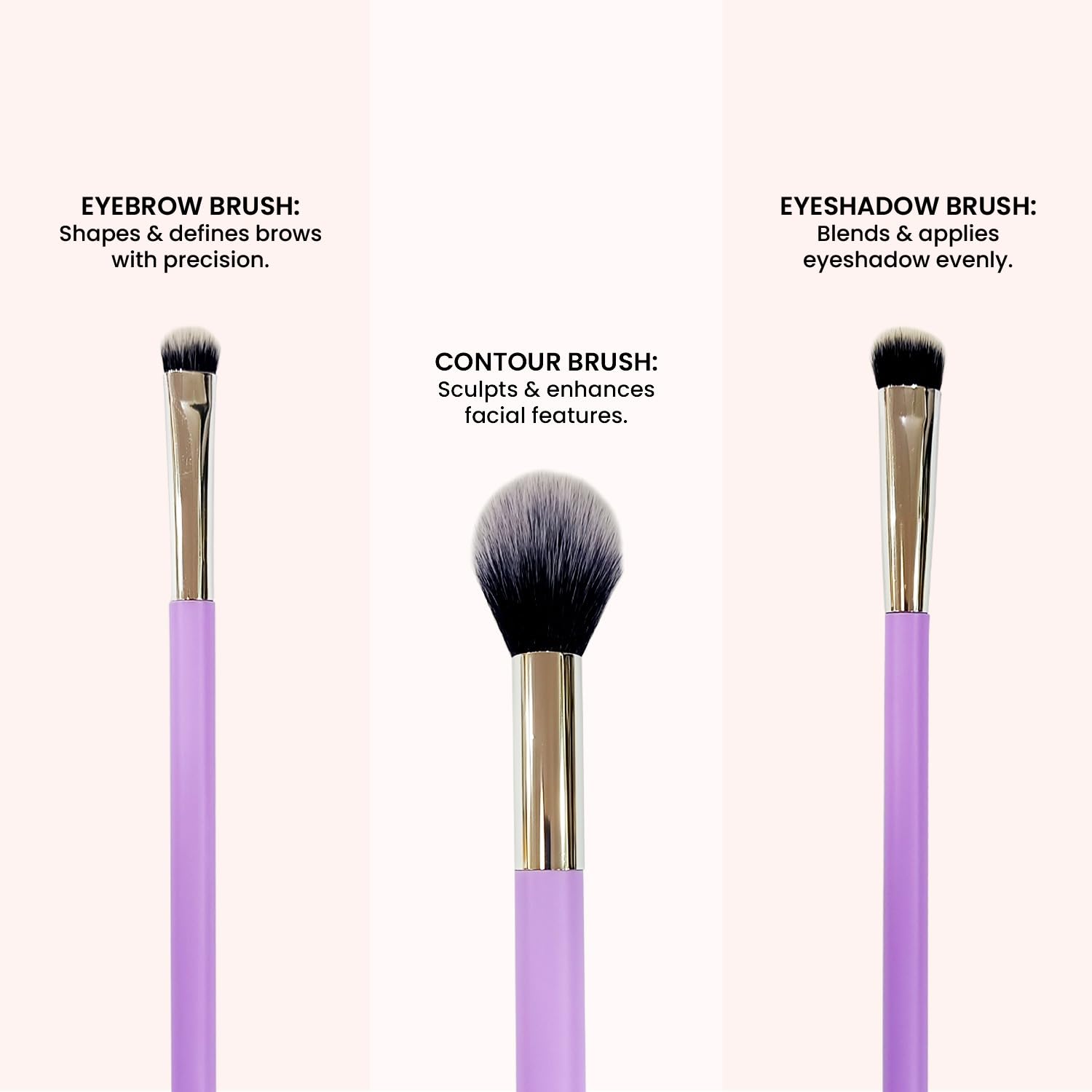Bungalow Beauty Makeup Brushes and Blending Sponge Set – Premium Foundation, Eyeshadow & Powder Brush Kit with Beauty Blender and Remover Cloth – Soft Synthetic Bristles for Flawless Makeup Application – Professional Makeup Set, Purple 2