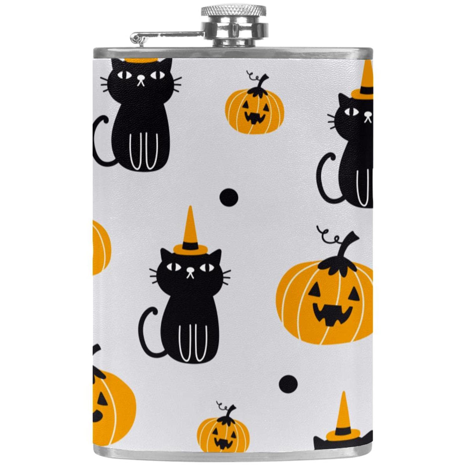 Flasque pour liqueur en acier inoxydable anti-fuite avec entonnoir motif chat noir d'Halloween