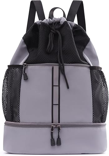 Mochila con cordón, bolsa de gimnasio deportiva con compartimento para zapatos y bolsillo a prueba de humedad, bolsillos para botellas de agua,