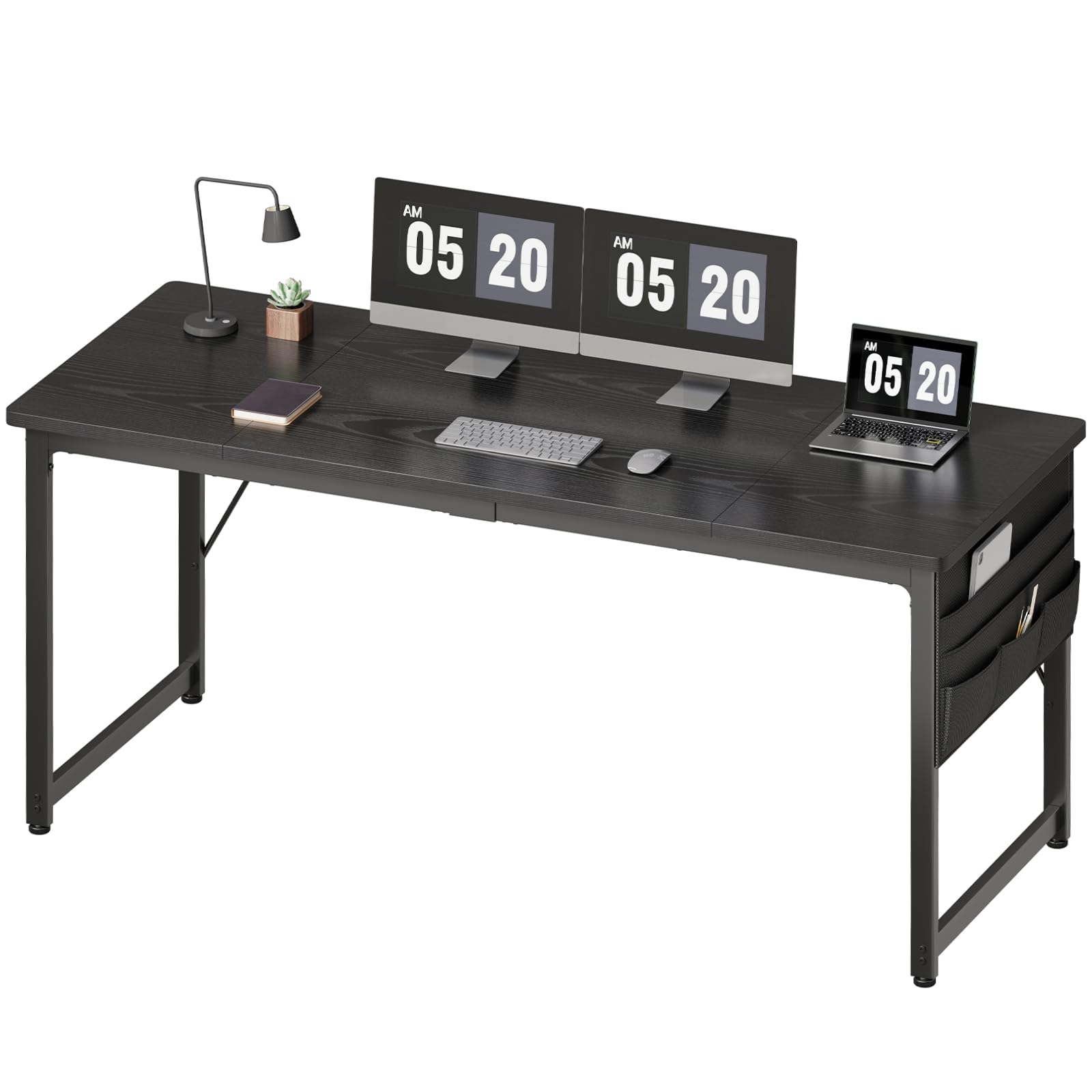 YeTom 机 デスク パソコンデスク pcデスク 幅160*奥行60cm つくえ 収納袋付き勉強机 フック付き学習机 組立簡単 テレワーク ブラック