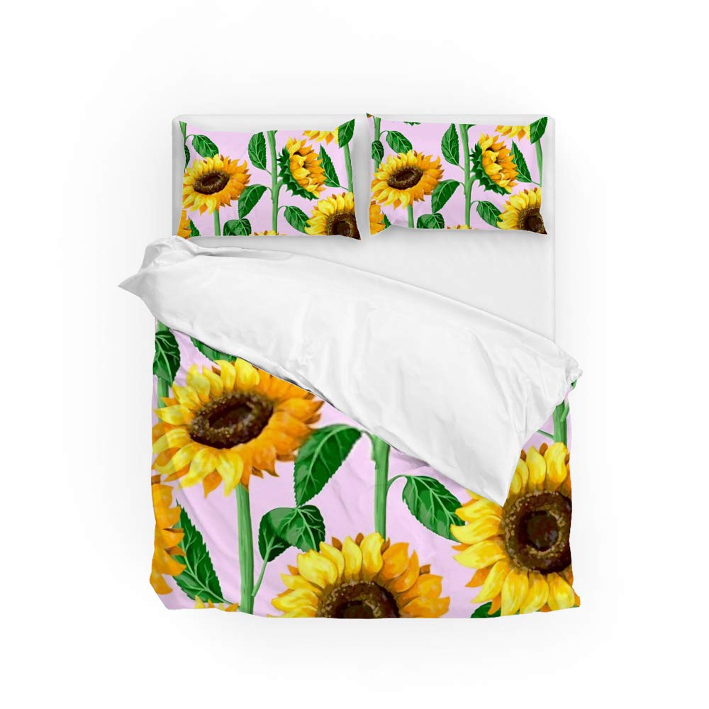 Housse de couette thermorégulatrice lit rose motif tournesols CHEHONG