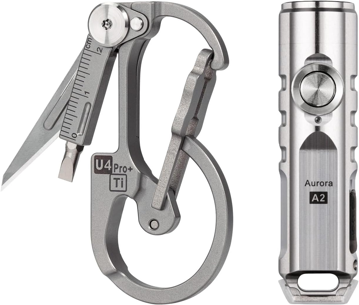 U4 Pro Plus Titanium EDC Keychain Carabiner and RovyVon A2 G4 Keychain Flashlight USB C Rechargeable Bundle