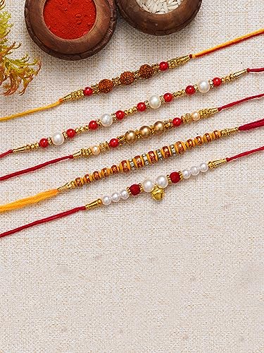 Image of eCraftIndia Golden Red Religious Shrinathji Rakhi for Brother | Raksha Bandhan Rakhi for Bhai Bhaiya