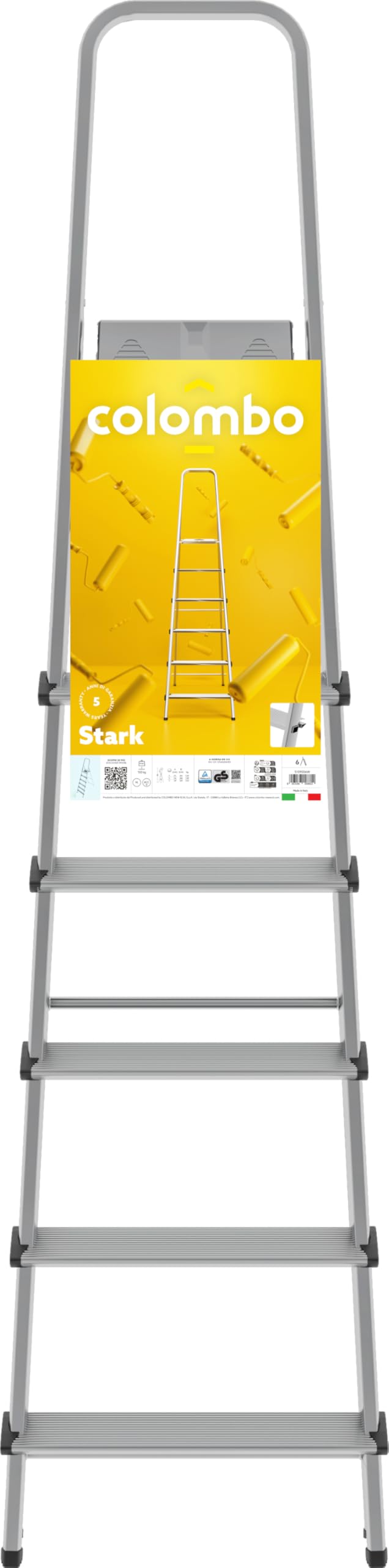 Colombo Scala Alluminio e Acciaio Stark 4/5/6 Gradini | Scala 6 Gradini Senza Rivetto | Conforme EN131 TÜV-GS | Portata 150kg | Made in Italy