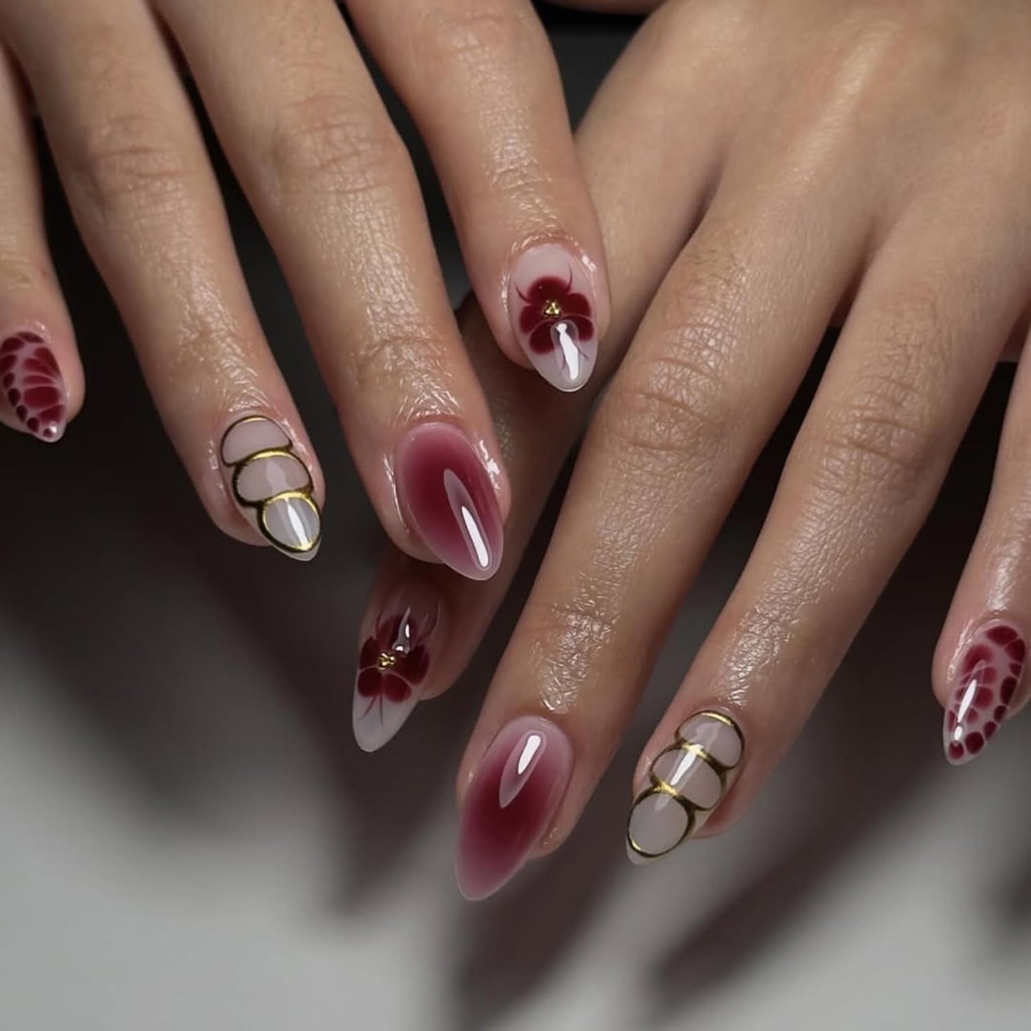 Almond Shape Press on Nails Short Purple Cat-Eye French Fake Nails with Flash Wave Designs Acrylic French Nail Tip Glossy False Nails with Jelly Glue Reusable Glue on Stick on Nails for Women 24PCS: almond nails design2