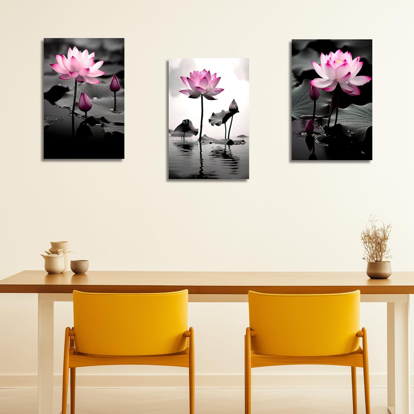 Láminas de nenúfares zen para decorar un salón minimalista moderno y relajante