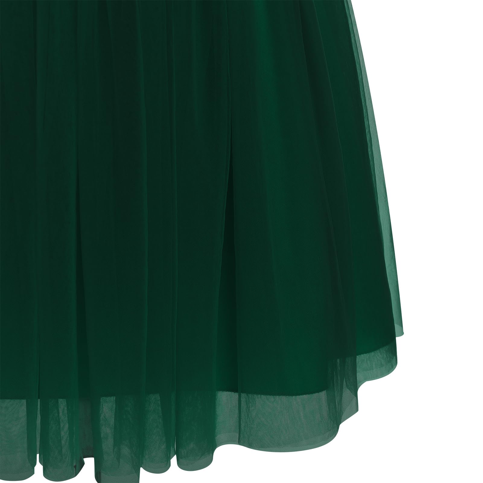 IMEKIS Vestito per bambine e ragazze, per damigella d'onore, senza maniche, con scollo a V, con volant, in tulle, elegante, per la prima comunione, per il compleanno, per la festa