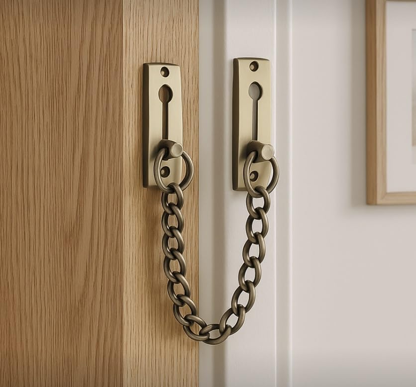 Brass Door Chain by Xpert (Pack of 1) Works with Chain Lock for Door & Door Lock - Door Chain Lock for Main Door & Safety Latch for Door - Latch Lock for Door & Door Safety-image-49