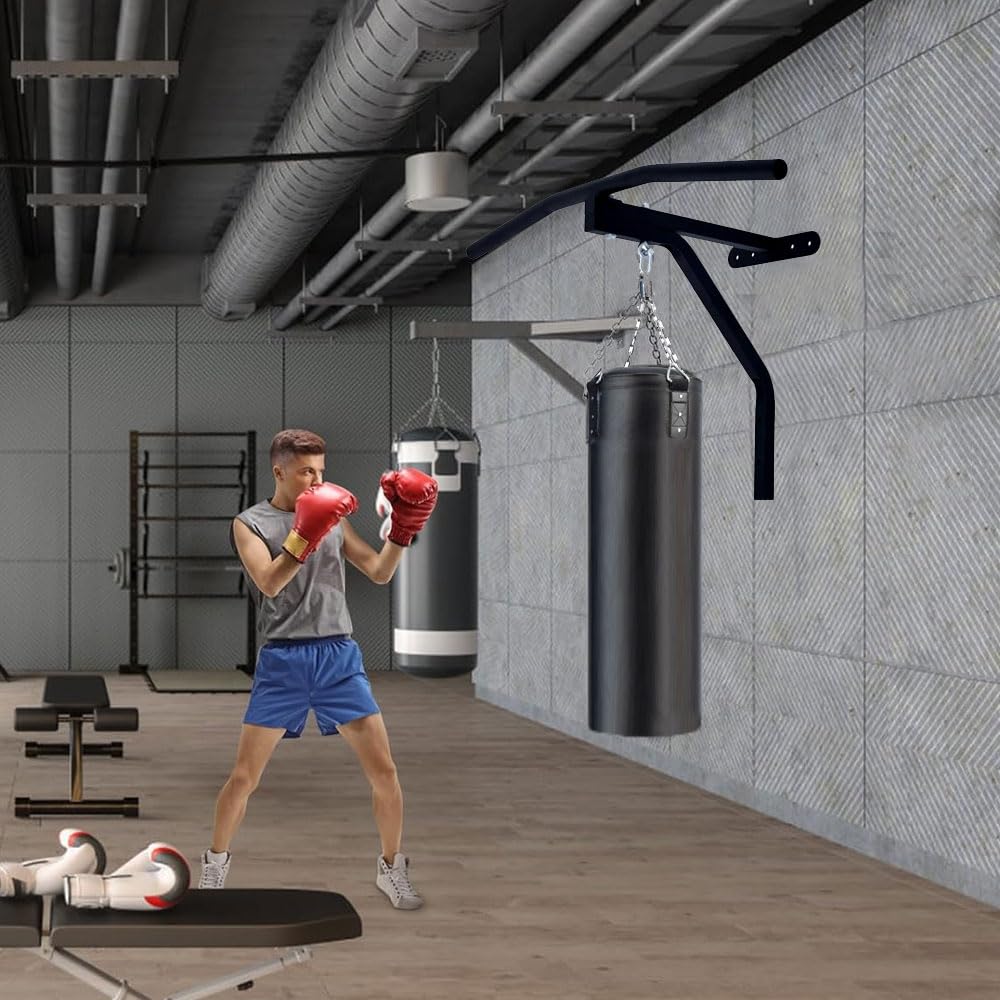 Soporte De Pared HMS 2 En 1 Para Saco De Boxeo Y Barra De Dominadas – Acero Pintado, Fácil Instalación Y Carga Máxima De 120 Kg