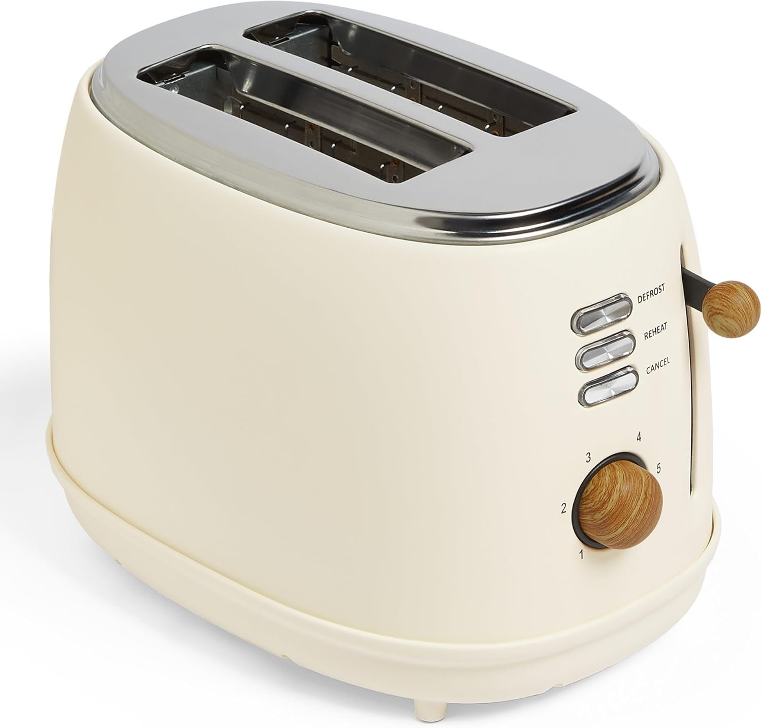 VonShef 2 Slice Toaster 850W Matte Cream and Wood Effect Scandi