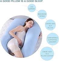 Vista 3 de Almohada de embarazo grande en forma de U de cuerpo completo con funda de almohada de algodón reemplazable y lavable para mujeres embarazadas que