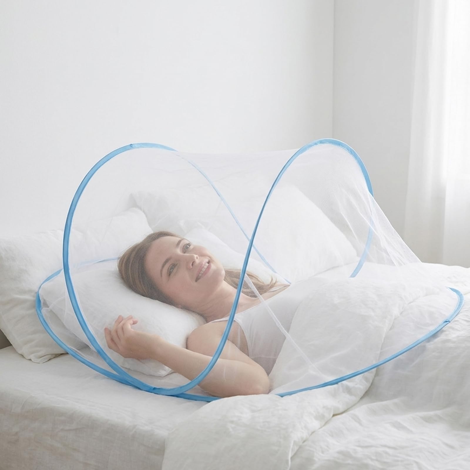 Mosquito Net for Bed, Pop Up Mosquito Net, Travel Mosquito Net, Portable Insect Protection for Camping and Dormitory Use, Single Bed Mosquito Nets with Dimensions 80x80x56cm in Dream Blue