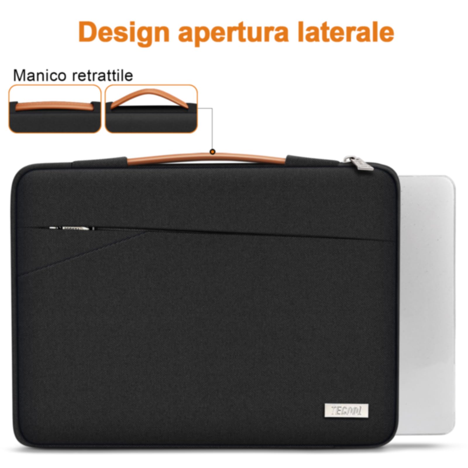 TECOOL 14 Pollici Custodia PC Portatile per 14'' HP Dell Acer ASUS Lenovo Thinkpad Ideapad Chromebook Notebook, MacBook Air 15 M2 M3 M4 2023-2025 Custodia Protettiva Laptop Borsa, Nero
