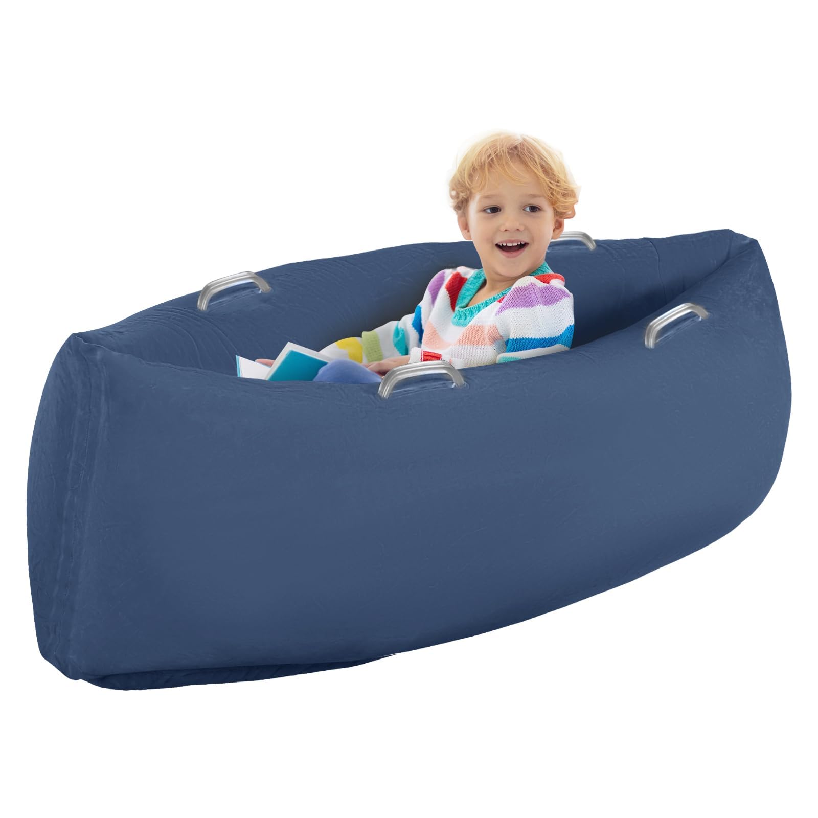 Sensory Peapod Chair for Kids, 60" Inflatable Peapod for Children, Sensory Toys for Kids with Autism, Inflatable Peapod Canoe with Electric Air Pump, Haze Blue