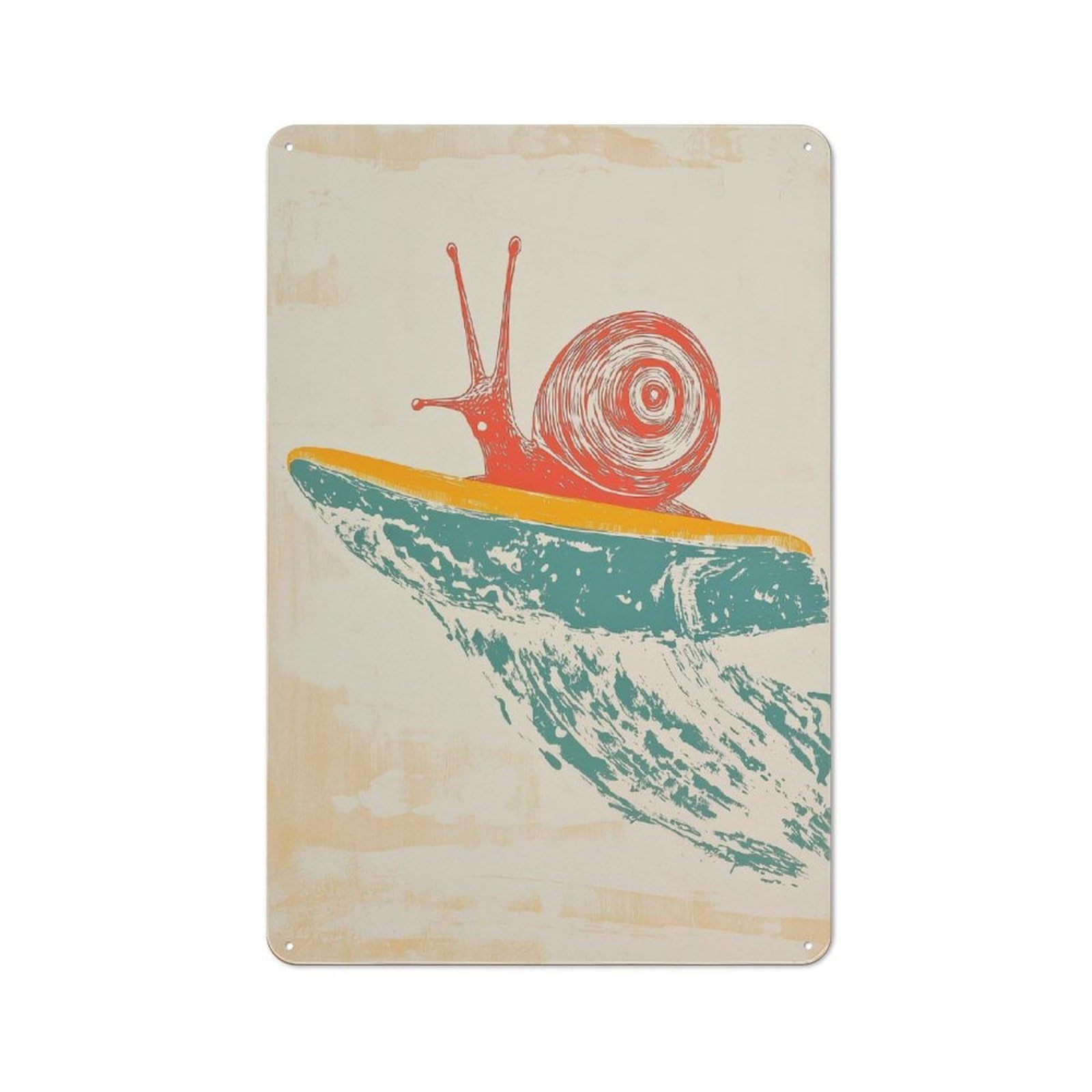 Junmoney Style Snail Surfing Retro Retro- Tin Sign 30X20cm For Guest Room Or Hallway, A Christmas Gift For People Styling Guest Room And Hallway