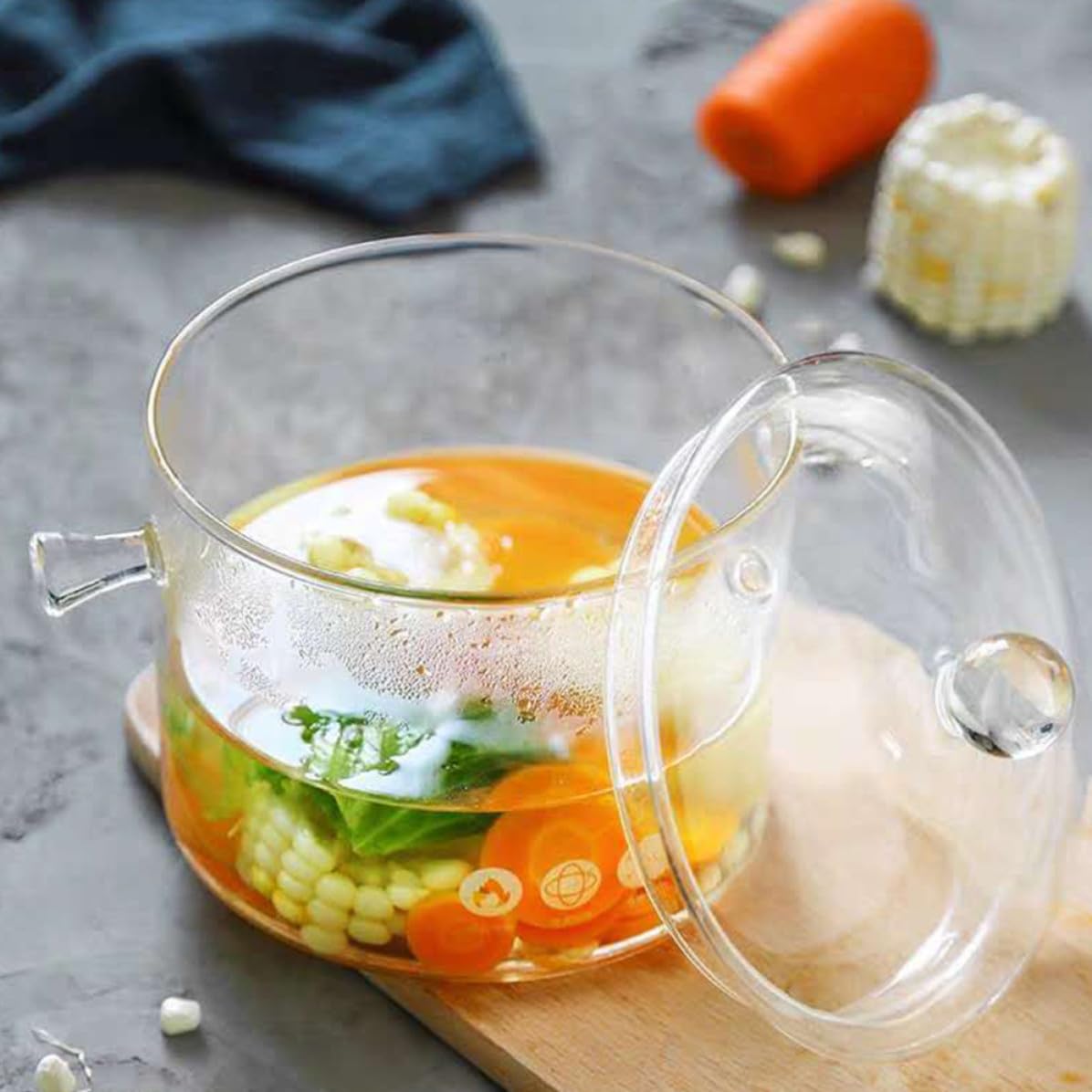Olla de Sopa de Vidrio 1500ml Doble Asa para Cocinar