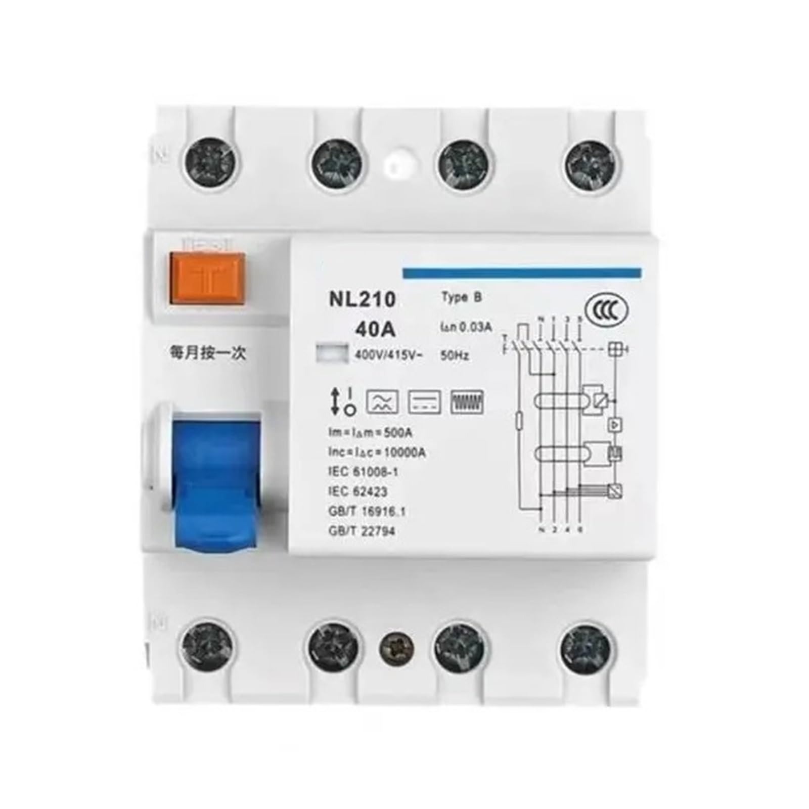 Disjoncteur différentiel NL210 triphasé 25A 30mA Type B protection contre courants résiduels