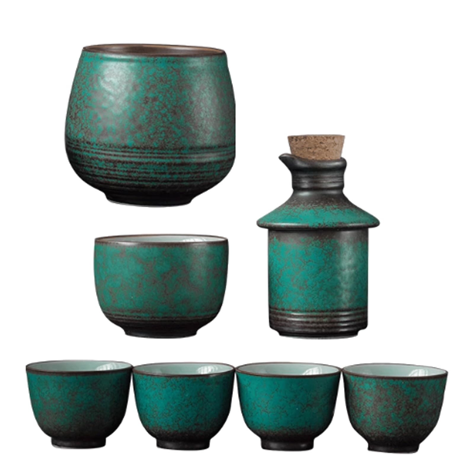 esmen Service à saké Japonais Traditionnel, 6 pièces et 4 Tasses, Coffret Cadeau en céramique avec Bol Chauffant pour Les Amateurs de saké