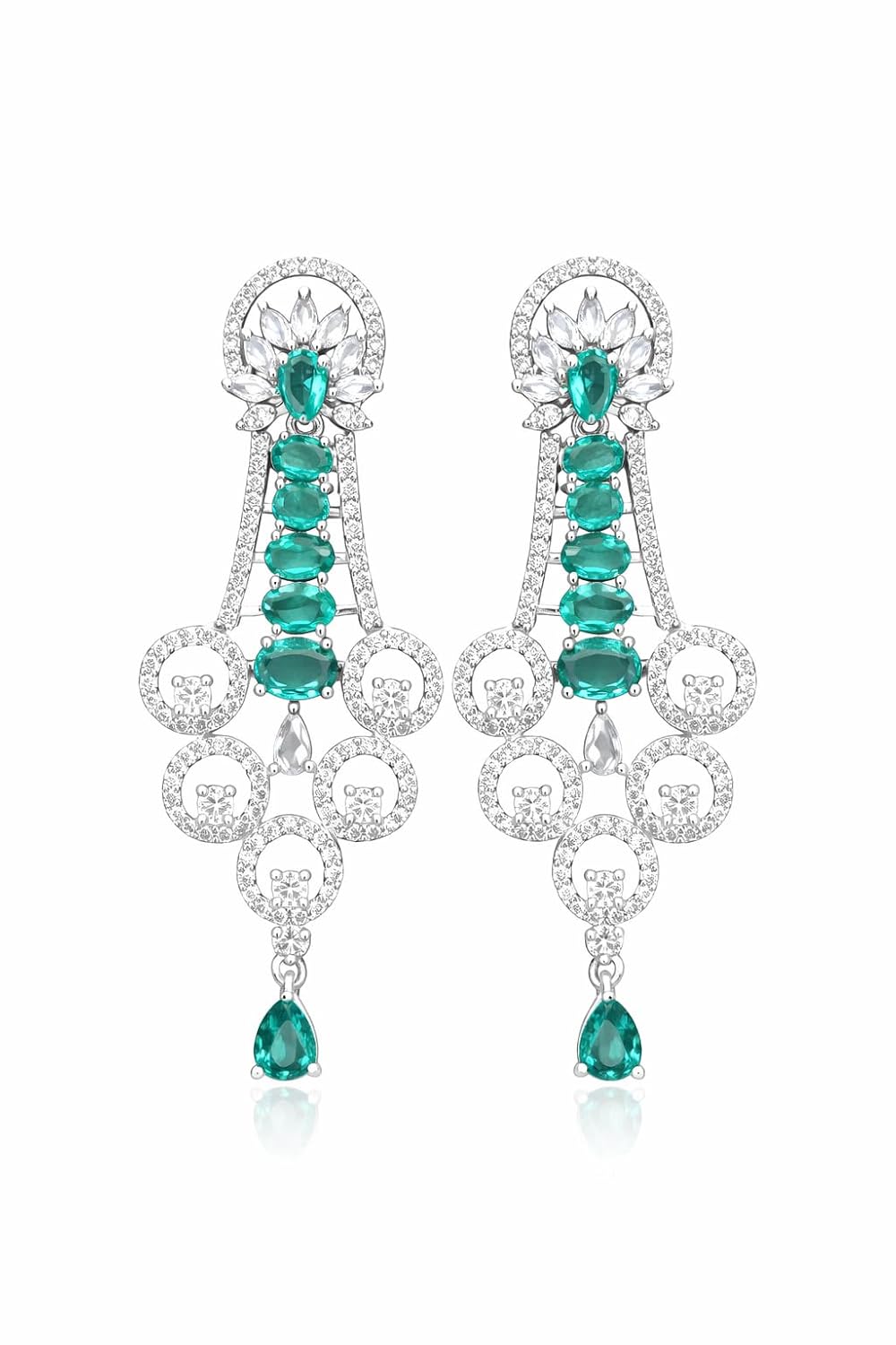 Chandelier Earrings with Emerald Green Stones and Crystal CZ, Silver Finish, Contemporary Style - Review, Price and Buying Guide
